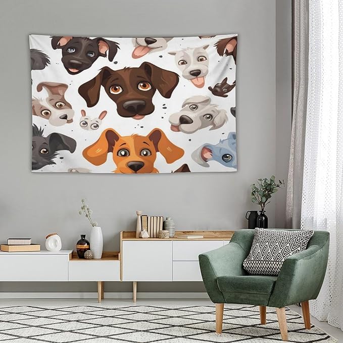 VUMIVI Cartoon Dog Head Tapestry Adorable Pets Humorous Style Abstract Art Illustration Tapestry Wall Hanging for Living Room Bedroom Dorm Classroom Aesthetic Decor W60xL40in