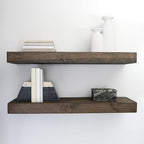 Urbandi Modern Floating Shelves 3 Inches Thick for Wall, Wide Shelves for Kitchen, Living Room, Bedroom, and Bathroom, Natural Pine Wood, Rustic Wooden Shelf, (Set of 2) (Jacobean, 48Lx3Hx6D)