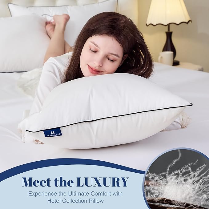 Feather Down Pillows Standard Size Set of 2, Luxury Hotel Collection Bed Pillow 2 Pack, Airyfil™ Powered Fillings & Feathers Pillow，Fluffy Plush for Side Sleepers, Medium Firm, 20x26 in.
