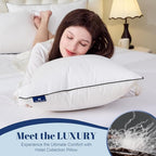 Feather Down Pillows Queen Size Set of 2, Luxury Hotel Collection Bed Pillow 2 Pack, Airyfil™ Powered Fillings & Feathers Pillow，Fluffy Plush for Side Sleepers, Medium Firm, 20x30 in.