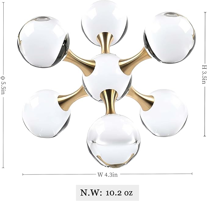 5.5 inch Transparent Golden Crystal Ball, Modern Western House Decorations Aesthetic, Gold Table Decor for Living Room, Office, Bookshelves, Bedroom, Coffee Table and More, Great Gift Ideas