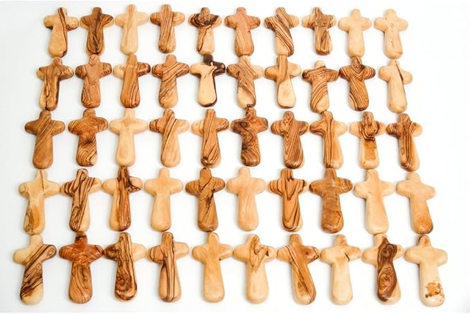 Holy Land Market Comfort/Holding Cross Also Known as Palm or Hand Cross With Velvet Bag And Two Certificates (4 Inches) (100)