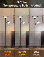 Torchiere Floor Lamps for Living Room, 71" Tall Standing Lamp with Thick Glass Shade, Metal Pole & Heavy Base, Vintage Corner Lamp with Reading Light Home Decor for Bedroom Office, 3CCT Bulb Included