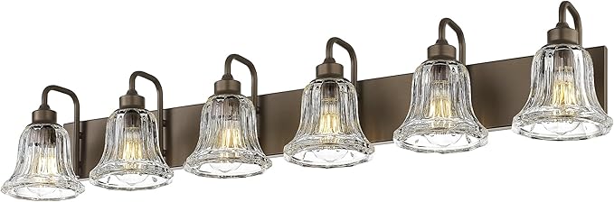 zeyu 6-Light Bathroom Wall Light, 46 Inch Bronze Vanity Lights, Modern Vanity Lamp in Oil Rubbed Bronze Finish with Clear Striped Glass, ZJX117B-6W ORB