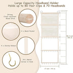 Headband Holder, 17x50in Hair Bow Holder W/ 2 Mesh Pockets & 24 Metal Hooks, Baby Bow Organizer for Girls, Wall Hanging Hair Accessories Organizer Storage Hanger for Toddler Room Nursery Decor(Beige)