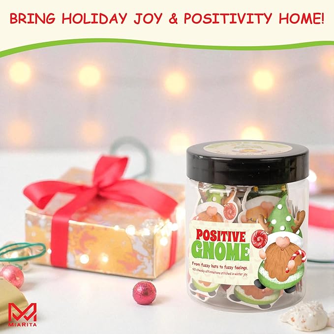 Positive Gnome Jar – 60 Emotional Support Gnome, for Teens, Women, Men, Coworkers, Teachers, Sisters, Friends – Gnome Gifts for Women, Teens, Kids, Christmas Stocking Stuffer
