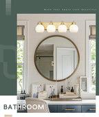 Bathroom Light Fixtures, 4 Light Brushed Gold Vanity Light, 26 Inch Modern Wall Sconces with Globe Milk White Glass Shade, Vanity Lighting Fixtures Over Mirror, VL195-BG-ML-4