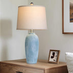 25“ Jar Table Lamps Set of 2, Ceramic Bedside Lamps for Bedroom, Blue Coastal Nightstand Lamps for Living Room