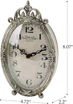 NIKKY HOME Vintage Table Clock, Silent Non-Ticking Battery Operated Desk Shelf Mantel Small Metal Clock for Living Room Decor - Retro Silver