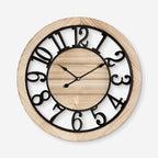 Maxstar 16'' Wall Clock for Living Room Decor, Ultra-Silent Rustic Wooden Farmhouse Wall Clock with Metal & Real Wood Frame, Battery Operated, for Kitchen Bedroom Office, Arabic Numerals