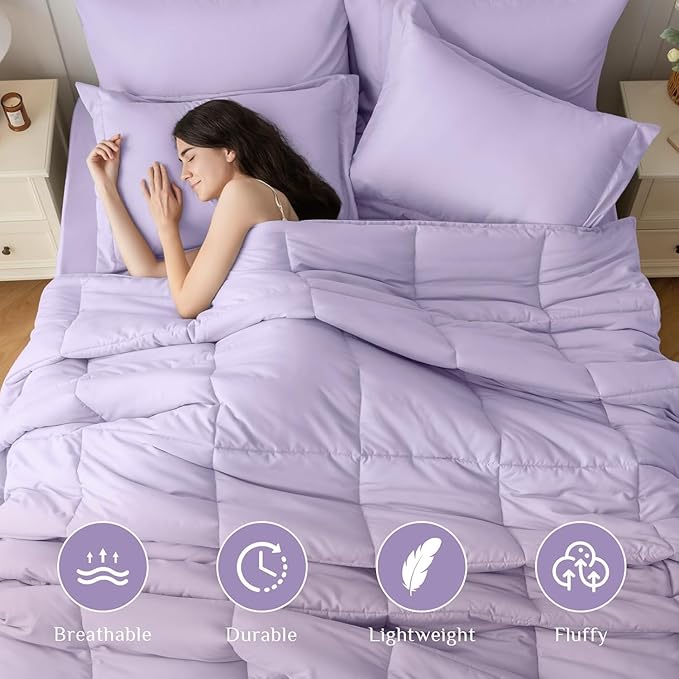 JOLLYVOGUE Twin Comforter Set, Ultra-Soft Bed in a Bag Twin Size 5 Pieces, Oeko-TEX Certified Bedding Set with Down Alternative Comforter, Sheets, Pillowcases & Shams, Lavender
