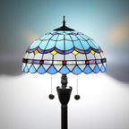 Tiffany Floor Lamp Blue Mediterranean Style Stained Glass Floor Light Bright Lighting Rustic Standing Lamp Vintage Unique Bronze Reading Corner Lamp for Home Decor Living Room Bedroom 16X16X64 Inches