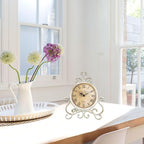 HZDHCLH Vintage Table Clocks for Living Room Bedroom Decor, Silent Decorative Farmhouse Shelf Clock Battery Operated, Small Rustic Mantel Clock with Roman Numerals (White)
