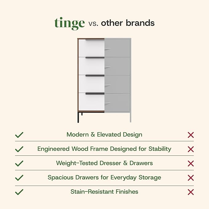tinge Lira Premium Fabric Dresser - Solid Wooden Frame, 4 Spacious Sag-Proof Drawers with Sleek Metal Handles - Sleek & Durable Storage Solution for Your Home (Dark Brown)