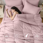 JOLLYVOGUE Twin Comforter Set, Ultra-Soft Bed in a Bag Twin Size 5 Pieces, Oeko-TEX Certified Bedding Set with Down Alternative Comforter, Sheets, Pillowcases & Shams, Camio Pink