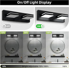 OKELI 2 Light Black Bathroom Vanity Light Over Mirror Modern LED Dimmable Bathroom Light Fixture Black 350° Rotatable Lamp Head 16W 6000K Cold White ETL Listed