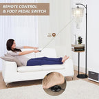 Arc Floor Lamp with Table and Shelves,Crystal Floor Lamps for Living Room,Dimmable Elegant Modern LED Floor Standing Lamp with Remote Control & 10 Colors,Black Adjustable Tall Lamp For Bedroom Corner