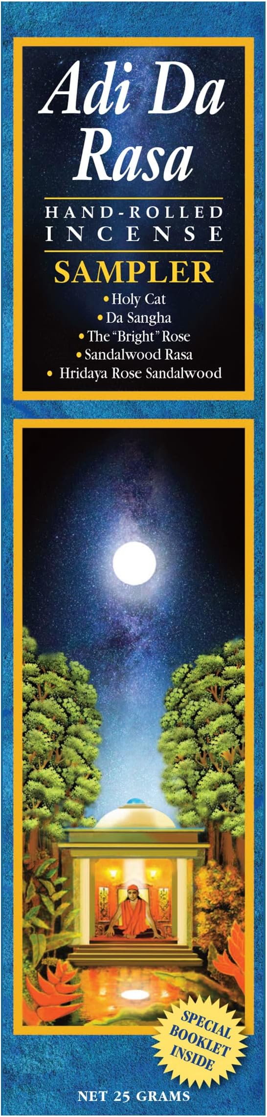 Adi Da Rasa 1 Pack Sampler (?Bright? Rose, Da Sangha, Holy Cat, Rose and Sandalwood) Incense, 25gms Natural Hand Rolled for Purification, Relaxation, Positivity, Yoga, Meditation, Made in India
