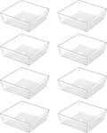 Backerysupply Clear Plastic Drawer Organizer Tray for Vanity Cabinet (6"×6"×2"，Set of 8),Storage Tray for Makeup, Kitchen Utensils, Jewelries, and Gadgets…