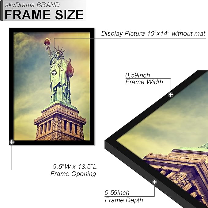 100% Solid Wood 10x14 Picture Frame Set of 2, Black Frame for 10 x 14 Inch Picture Poster Photo, Light Weight 10 by 14 HQ Matte Black Frame for Wall - 2 Pack/Black/10 x14