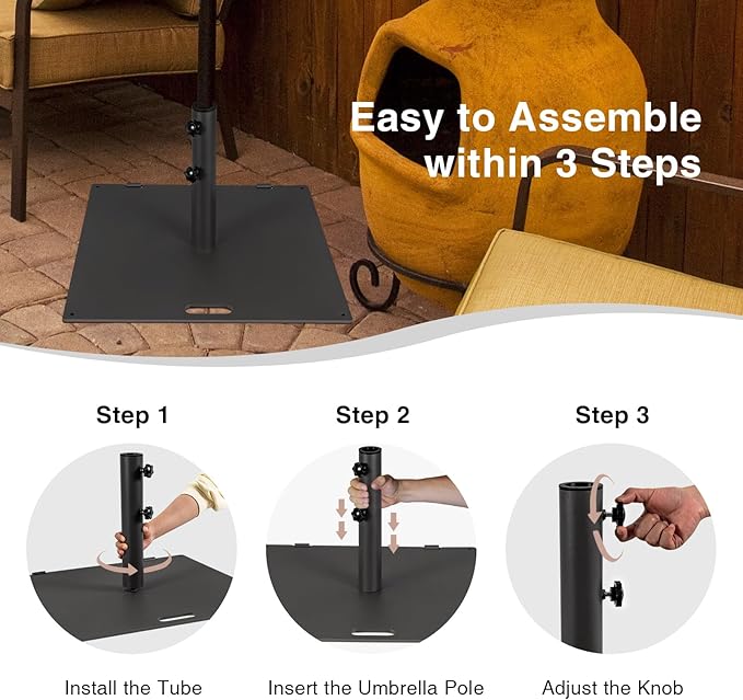 Tangkula 50LBS Patio Umbrella Base, Portable Outdoor Umbrella Base Stand, 24 Inches Square Umbrella Base Holder with 2 Tightening Knobs & 2 Wheels, Suitable for Backyard, Deck, Poolside, Patio (Black)