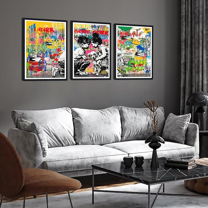 Novatique Banksy Wall Art Abstract Pop Art Wall Decor Street Art Graffiti Poster Print Colorful Graffiti Wall Art for Teenager Room Decor,16" x 24" x 3pcs