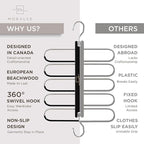 MORALVE Pants Hangers Space Saving - European Beechwood Scarf and Jean Hangers - Closet Organizer and Space Saver Pant Rack, Leggings Hanger, and Scarf Holder with 360° Swivel Hook (1 Pack)