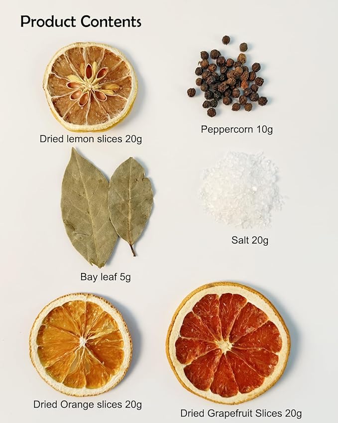 Spring Simmer Pot Potpourri Dried Lemon Slices, Grapefruit, Lime, Orange, Peppercorn, Salt & Bay Leaf, Stovetop Simmering Potpourri Kits for Hostess/Office/Housewarmings/Open Houses Gifts