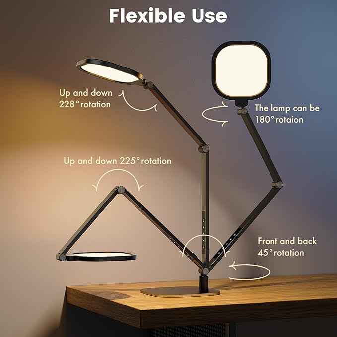 LED Desk Lamp for Home Office, 15W Computer Zoom Lighting with CRI >95, Memory & Timer Function, 1200LM Dimmable Desktop Ring Light for Video Calls, Conference, Reading, Streaming, Study