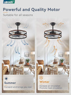 LEDIARY 20 inch Fandelier Caged Ceiling Fan with Light, Bladeless Ceiling Fan with Remote, Farmhouse Fan Lights Ceiling Fixtures for Kitchen, Bedroom, Outdoor(6 Speed, Timing) - Walnut