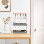 Lolalet 4-Tier Jewelry Organizer Stand with 12 Hooks, Necklace Bracelet Ring & Sunglasses Holder, Cute Metal Jewelry Storage Rack for Vanity, Dresser or Entryway, No Assembly -Grey