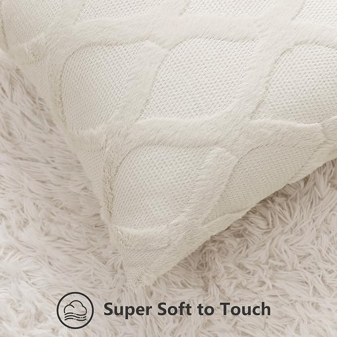 decorUhome Spring Euro Sham Throw Pillow Covers 24x24 Inch Set of 2, Soft Plush Faux Fur Wool Beige Couch Pillow Covers, Decorative Neutral Pillow Cases for Bed Sofa Living Room Home Decor