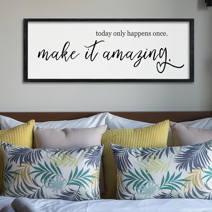Surfapans Inspirational Wall Decor 32"X12" Today Only Happens Once Make It Amazing Sign Motivational Quote Office Positive Large Rustic Farmhouse Living Room Horizontal Wall Hanging Art (Black)