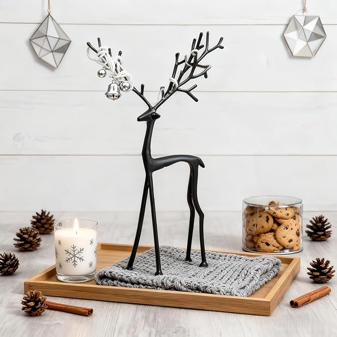 2026 New 2 Pcs Black Metal Reindeer, Black Metal Reindeer Christmas Decoration, European-Style Modern Aluminum Alloy Xmas Figurines, Indoor Holiday Statues for Mantel, Bedroom, Office Table (#B)