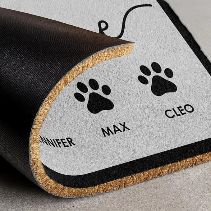 Personalized Coconut Doormat - Welcome Entryway Décor Gift, Custom Family Name Keepsake for Home, Thoughtful Housewarming, Anniversary or Everyday Front Door Accent - Welcome Family Heart Pawprints