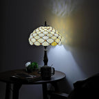 Tiffany Lamp Vintage White Cream Stained Glass Bead Table Lamp Desk Bedside Reading Light Decor Bedroom Living Room Home Office D12*H18 Inches