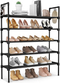 5 Tier Shoe Rack for Closet Shoe Organizer with 5 Hooks, Long Shoe Shelf Storage for Shoe and Boot Stackable Free Standing Shoe Rack for Entryway, Garage, Small Spaces, Dorm, Black