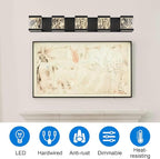MELUCEE LED Bathroom Lighting Fixtures Over Mirror 5 Lights Black LED Vanity Lighting with Unique Smoke Acrylic Panel Modern Led Bathroom Light Bar, 25W 3000K Warm Lighting