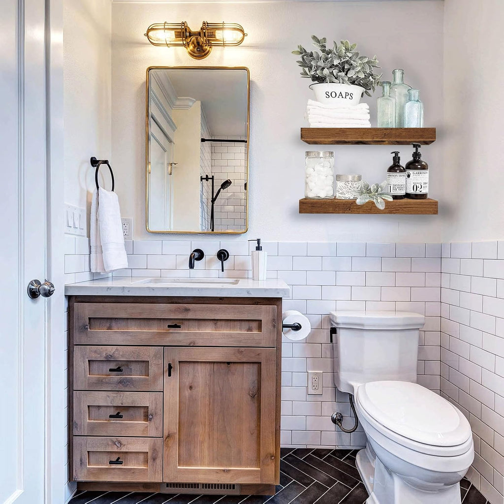 Bathroom Floating Shelves Set of 2 – Rustic Wall Mounted Storage & Decor