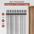 Belt Hanger for Closet Max 42 Belts, 2-in-1 Wall Mount Belt Organizer with 360° Rotating Hooks, Wooden Tie and Belt Rack for Closet Accessories Organizers and Storage, Black