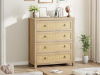 IDEALHOUSE Rattan Dresser for Bedroom, Chest of Dressers 37" Tall Dresser for Closet with 4 Rattan Drawers Chest with Clothes Storage Cabinet, Drawer Organizer for Bedroom, Living Room, Hallway