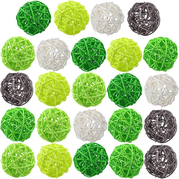 DomeStar 24PCS Green Decorative Balls for Bowl Centerpiece, 2 Inch Rattan Balls St. Patrick's Day Bowl Fillers Decor, Wicker Twig Orbs Spheres, Home Vase Table Decor