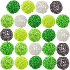 DomeStar 24PCS Green Decorative Balls for Bowl Centerpiece, 2 Inch Rattan Balls St. Patrick's Day Bowl Fillers Decor, Wicker Twig Orbs Spheres, Home Vase Table Decor