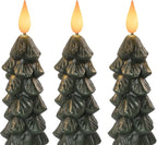 Homemory 3 PCS Flameless Taper Candles with 6-Hours Timer, 9.7 Inches Christmas Tree Candlesticks, Real Wax Battery Operated Window Candles with 3D Flickering Flame for Fireplace Christmas
