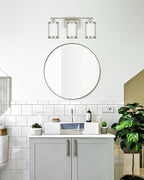 3-Light Brushed Nickel Bathroom Light Fixtures with Milk Frosted Glass, 21" Modern Bathroom Vanity Lighting Fixtures Over Mirror with Metal Cage, Wall Sconce Lights for Bath, E26, OS-3014BNW-3W