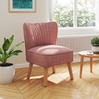 KOMFOTT Velvet Accent Chair, Modern Armless Sofa Chair with Solid Rubber Wood Legs, Wingback Leisure Chair with Thick Cushion, Upholstered Side Chair for Living Room, Bedroom, Pink