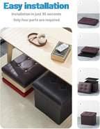 AmasSmile Storage Ottoman Folding Foot Rest Stool, Leather Footstool Bench, Short Ottoman Stool, Storage Foot Rest Store, Books (Brown, 17" D x 13" W x 13" H)