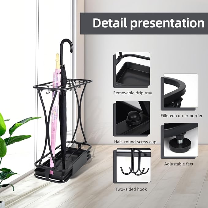 Umbrella Stand Rack with 18 slots Umbrella Holder for Entryway Umbrella Holder with Removable Drip Tray,Black Large