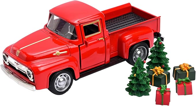 Christmas Red Truck Decor with Xmas Tree and Gifts Bags Little Red Pickup Metal Vehicle Vintage Christmas Decorations Rustic Farmhouse Table Decor Tiered Tray decor kitchen Shelf Decor Home Decor