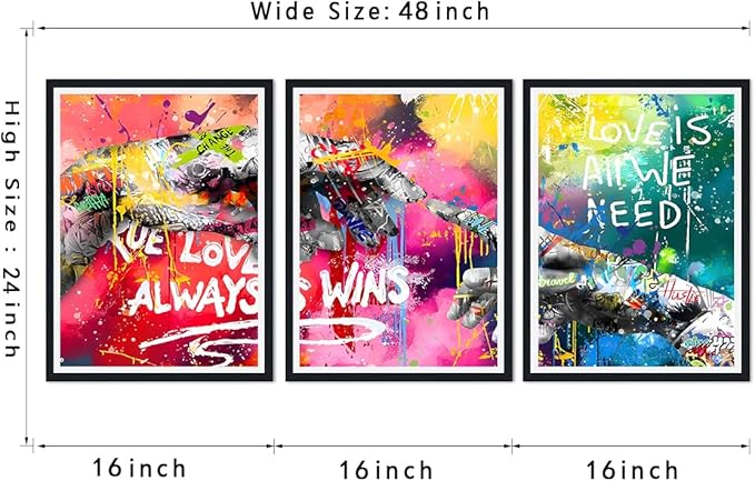 Novatique Graffiti Wall Art for Living Room Banksy Wall Art Decor Hand of God Art Print Graffiti Pictures for Bedroom Office Ready to Hang,16" x 24" x 3Pcs